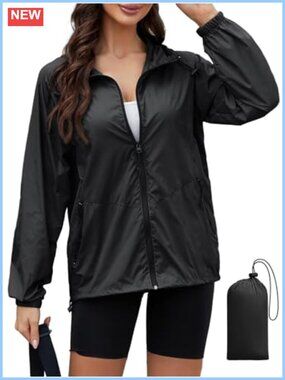 Women's Packable Rain Jacket Lightweight Hooded Windbreaker Travel